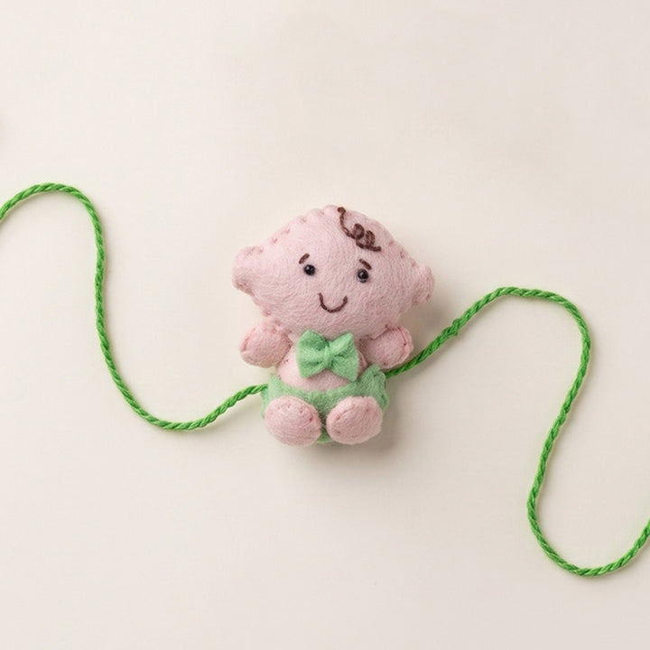 Hand Embroidered Adorable Baby Rakhi With Brooch Pin & Keychain For Baby Brother