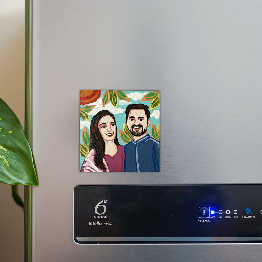 Photo Personalized Hand-Painted Pop Art Illustrated Caricature MDF Wood Fridge Magnet