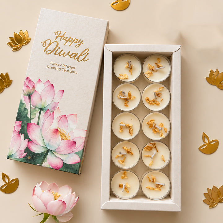 10 pc | Handmade Flower Infused Soy Wax Scented Tealight Candle For Festive Decor