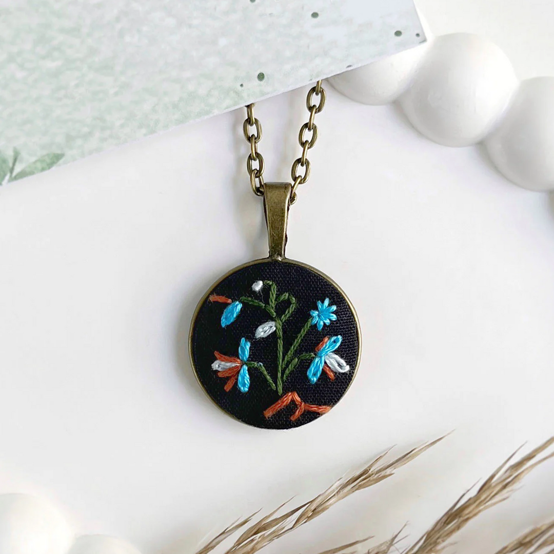 Hand Embroidered Painterly Petals Antique Finish Necklace