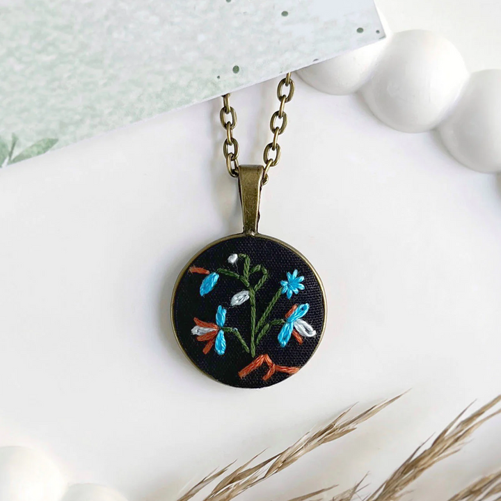 Hand Embroidered Painterly Petals Antique Finish Necklace