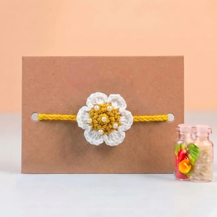 Handmade Crochet Floral Theme Rakhi With Roli Chawal for Bhaiya