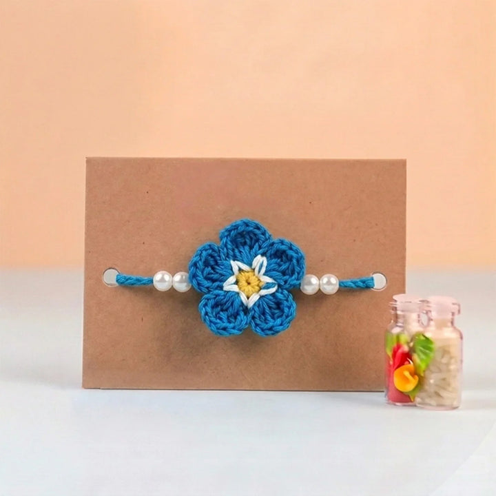 Handmade Crochet Cherry Blossom Rakhi With Roli Chawal for Bhaiya