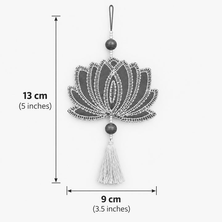 Hand Embroidered Aipan Art Kalpana Lotus Hanging with Glass Beads