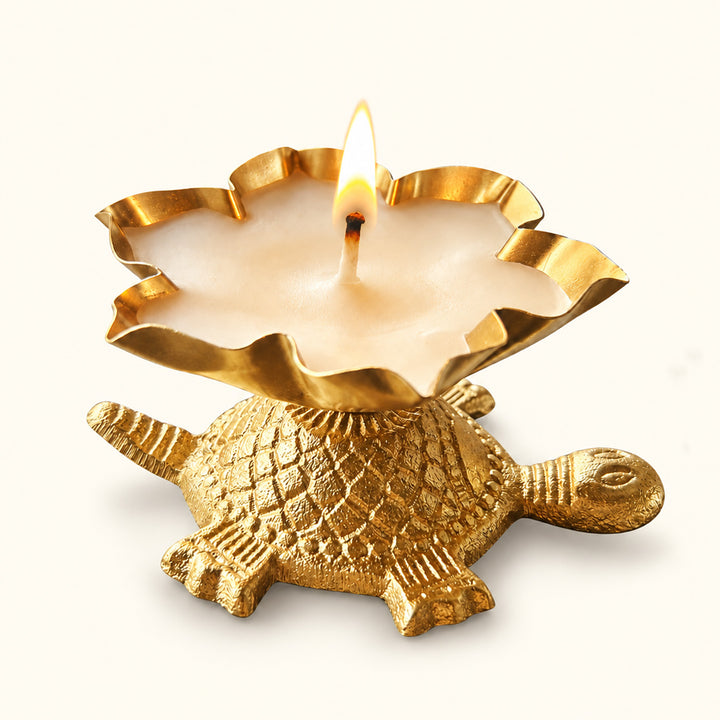 2 Pc | Handmade Tortoise Brass Urli Soy Wax Scented Candle For Festive Decor