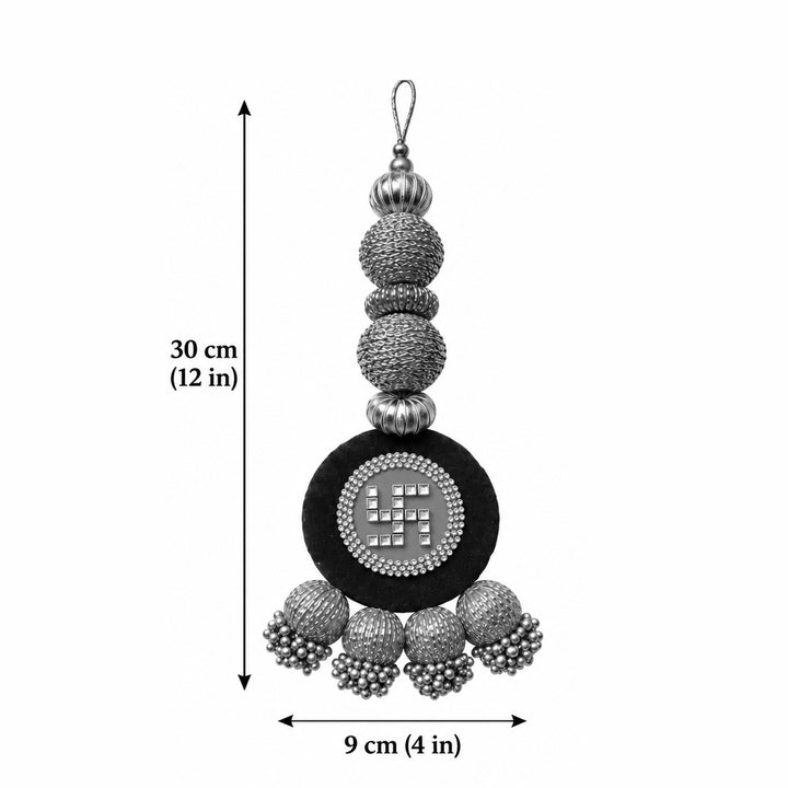 2 Pc | Handmade Reversible Swastik & Patola Print Beaded Hangings For Diwali