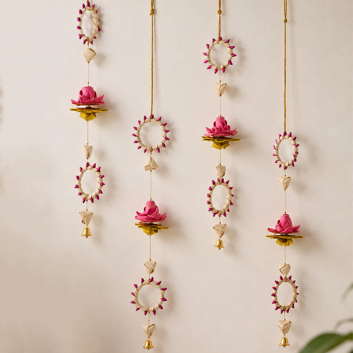 Set of 4 | "Pankhuri" Handcrafted Palm Leaf Lotus Wall Hanging For Festive Decor