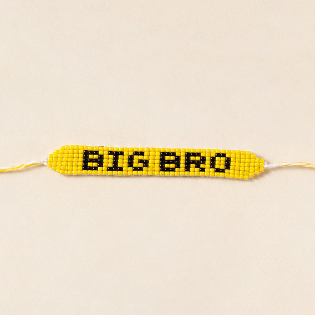 Hand Beaded Big Bro Theme Yellow Bracelet Rakhi With Roli Chawal For Brother
