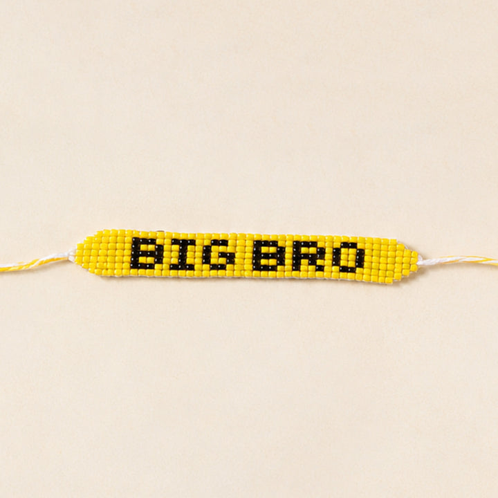 Hand Beaded Big Bro Theme Yellow Bracelet Rakhi With Roli Chawal For Brother