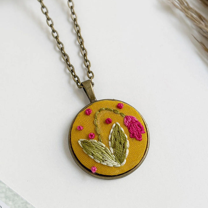 Hand Embroidered Bloom To Hold Antique Finish Necklace