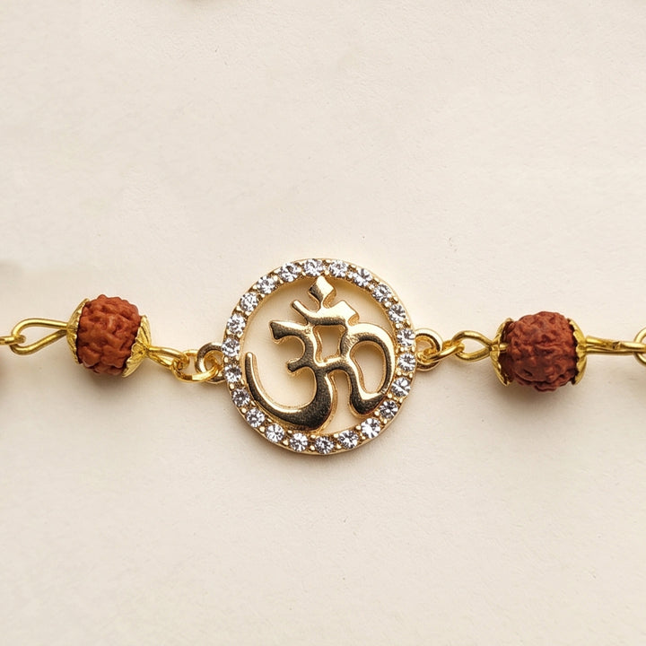 Handcrafted Laser-Cut Brass Om Rudraksha Rakhi For Brother
