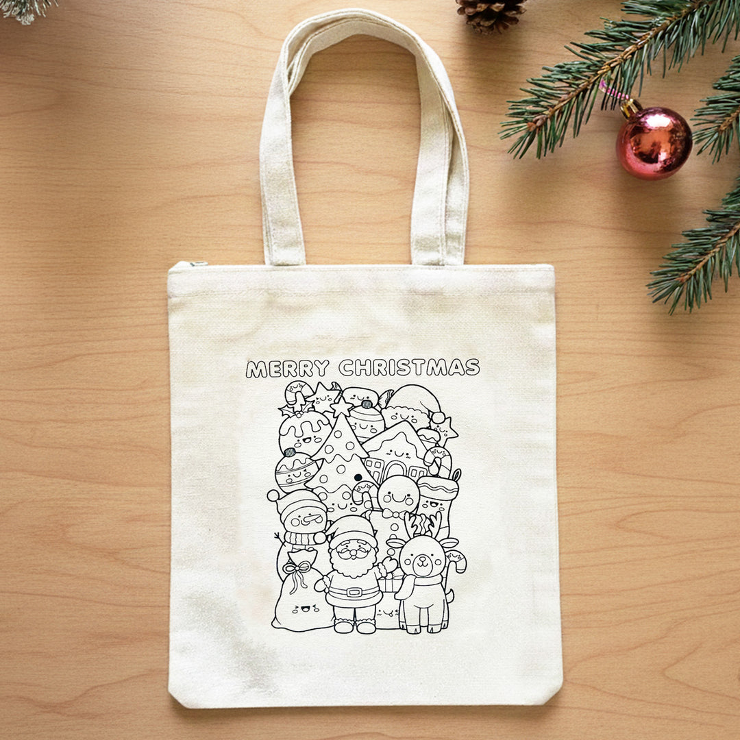 DIY Colour It Yourself Merry Christmas Cotton Tote Bag