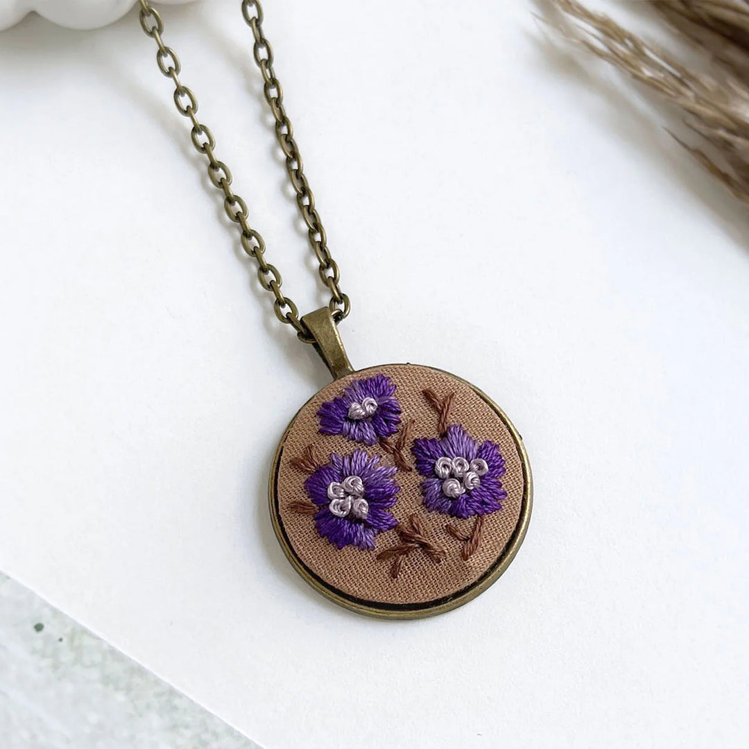 Hand Embroidered Rustic Iris Antique Finish Necklace