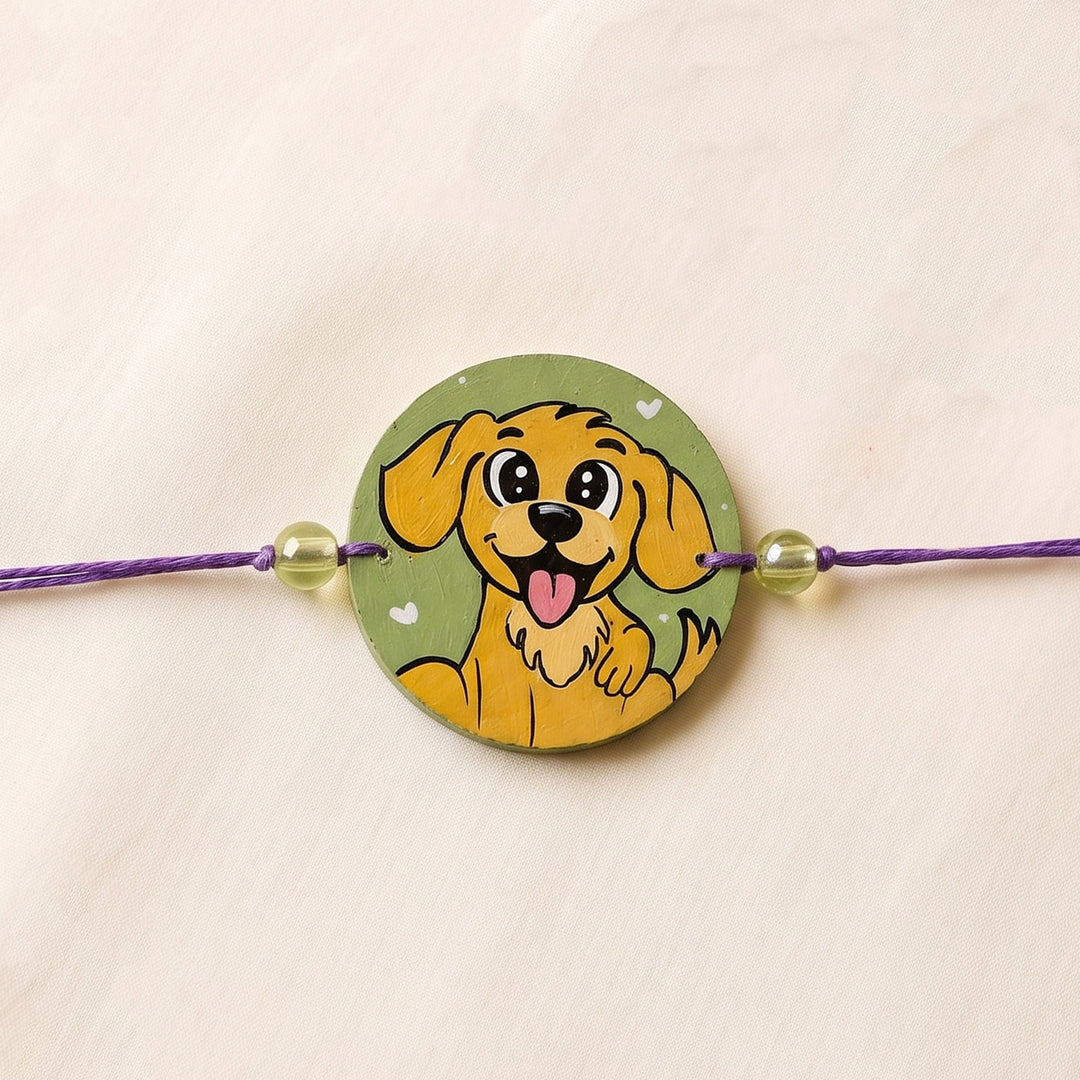 Photo Personalized Handpainted Reusable Caricature Mdf Wood Rakhi With Roli Chawal For Pets