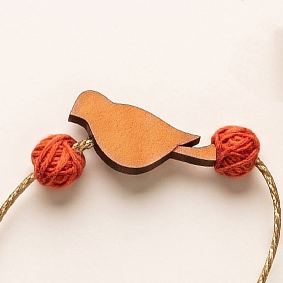 Handcrafted Bird Motif Beaded Tassel Rakhi - Orange