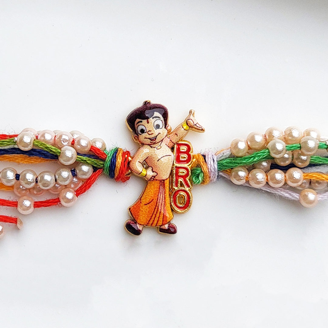 Handpainted Chota Bheem Metal Rakhi With Roli Chawal For Kids