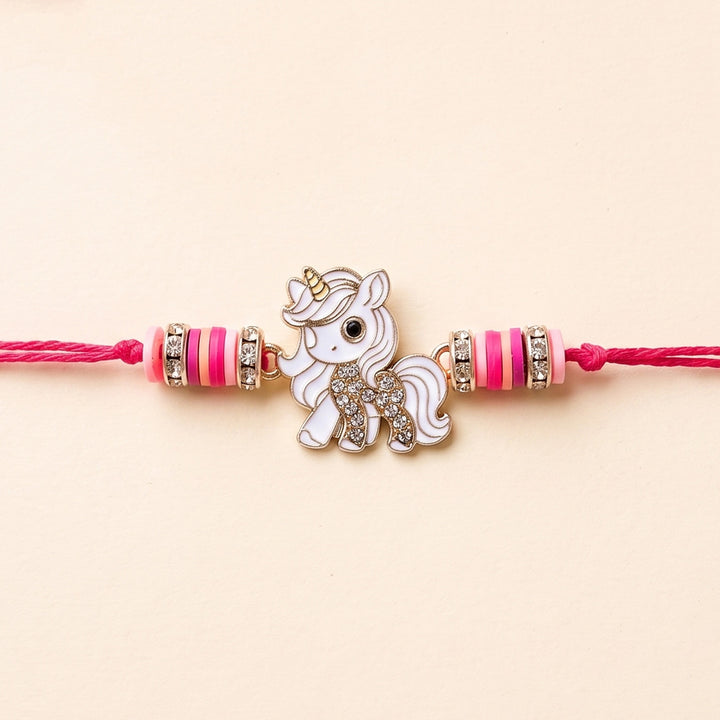 Reusable Handmade Unicorn Charm Rakhi With Roli Chawal For Girls