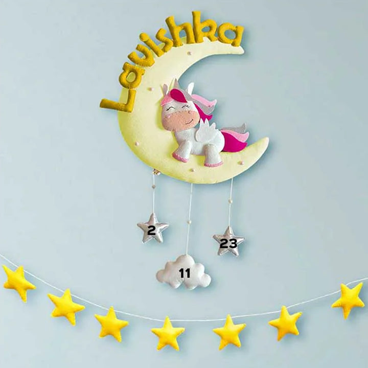 Hand-stitched Cute Unicorn Themed Moon Felt Nameplate