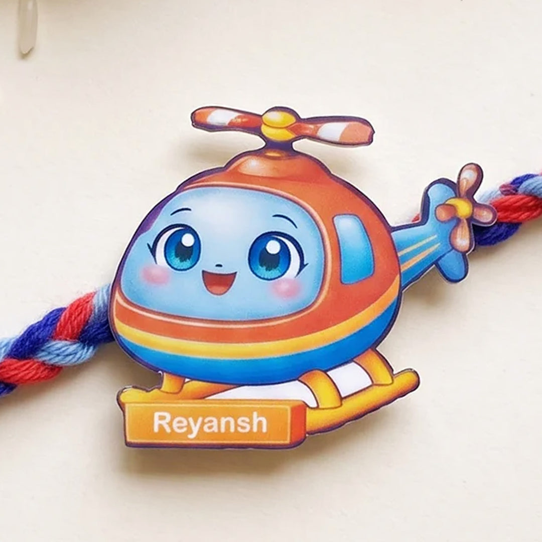 Personalized Reusable Helicopter MDF Wood Rakhi With Roli Chawal