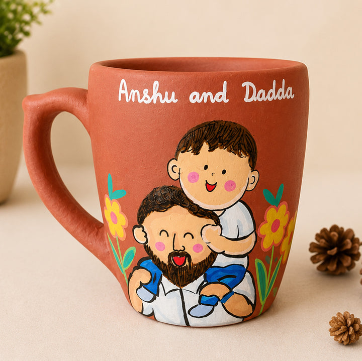 Hand-Painted Terracotta Dad & Baby Caricature Mug