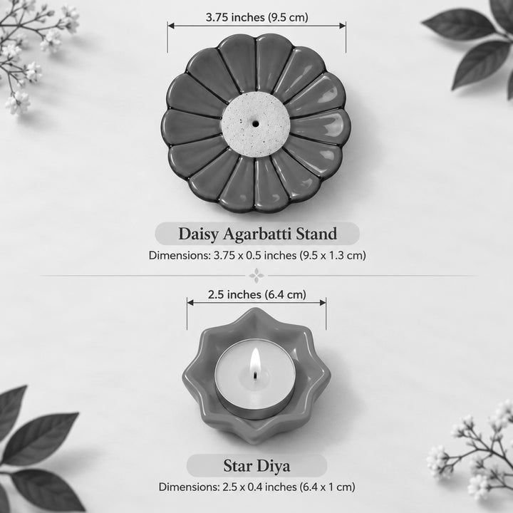 Handcrafted Ceramic Phool & Prakash Diwali Gift Hamper With Agarbatti Stand And 2 Star Diyas