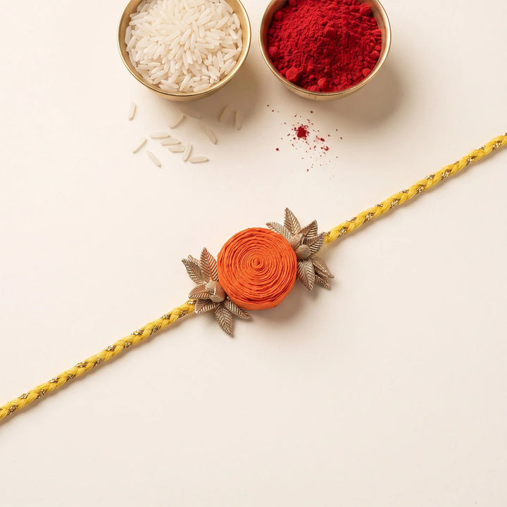 Handmade Rose Bloom Silk Fabric Rakhi For Brother With Roli Chawal