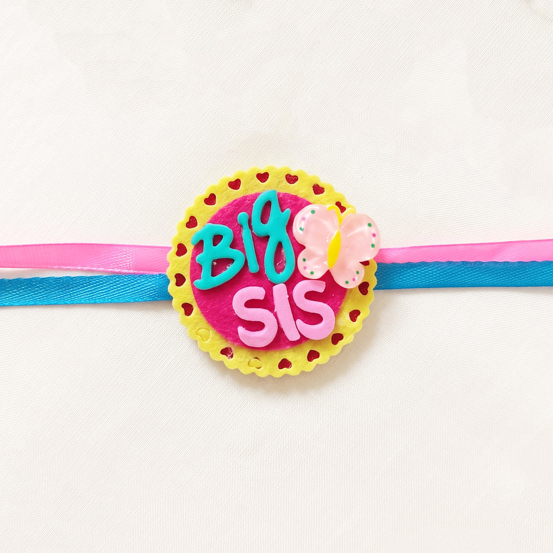 Handmade "Big Sis" Butterfly Theme Felt Kids Rakhi With Roli Chawal For Sister