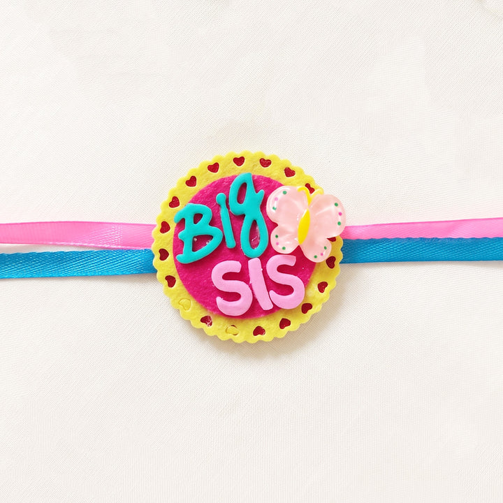 Handmade "Big Sis" Butterfly Theme Felt Kids Rakhi With Roli Chawal For Sister