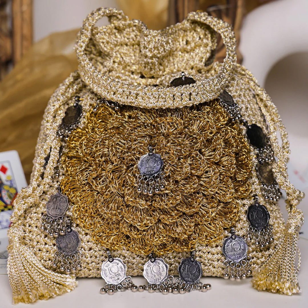 Handmade Crochet Royal Coin Bloom Potli