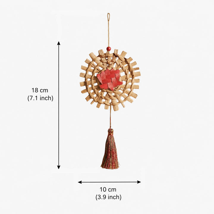 Set of 2 | "Mandala" Diya Handcrafted Bamboo Wall Hanging With Diya Accent For Festive Decor