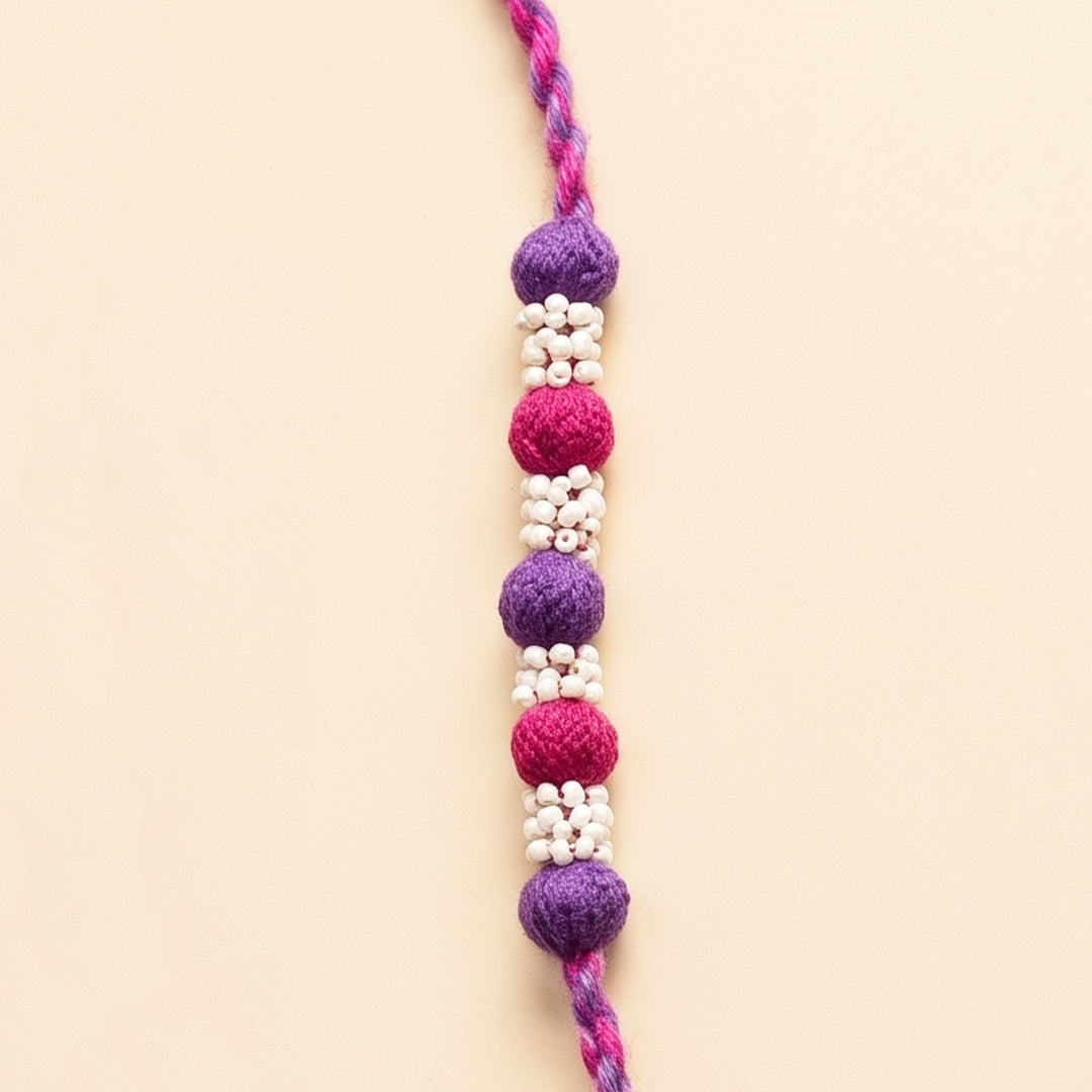 Handmade Reusable Rani Pink And Purple Beaded Patwa Rakhi For Brother