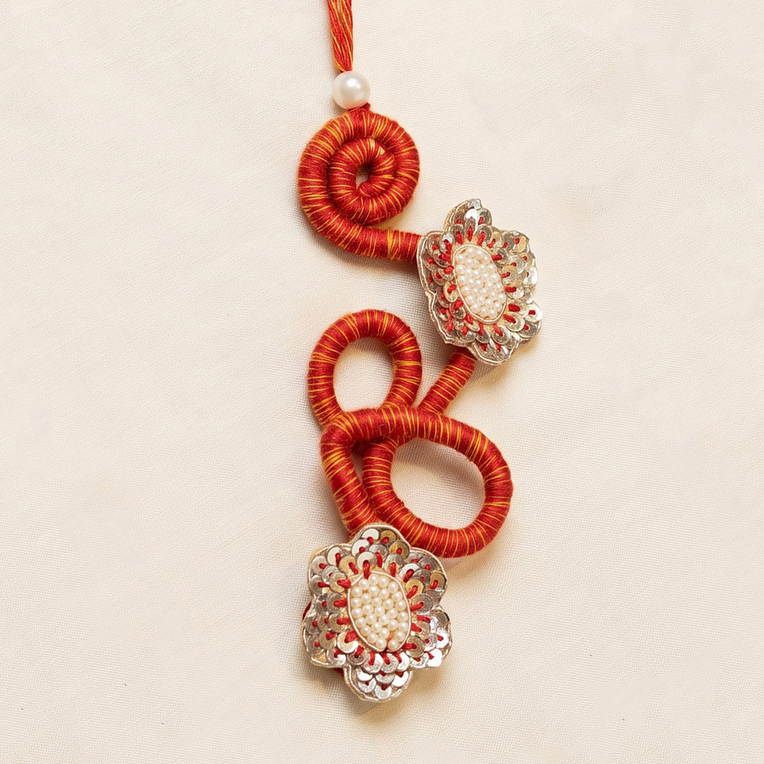 Moli Thread Decorative Floral Motif Lumba Rakhi With Roli Chawal For Sister/Bhabhi