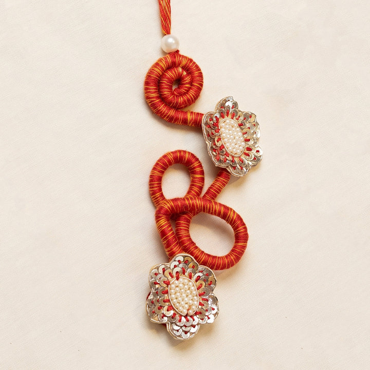 Moli Thread Decorative Floral Motif Lumba Rakhi With Roli Chawal For Sister/Bhabhi