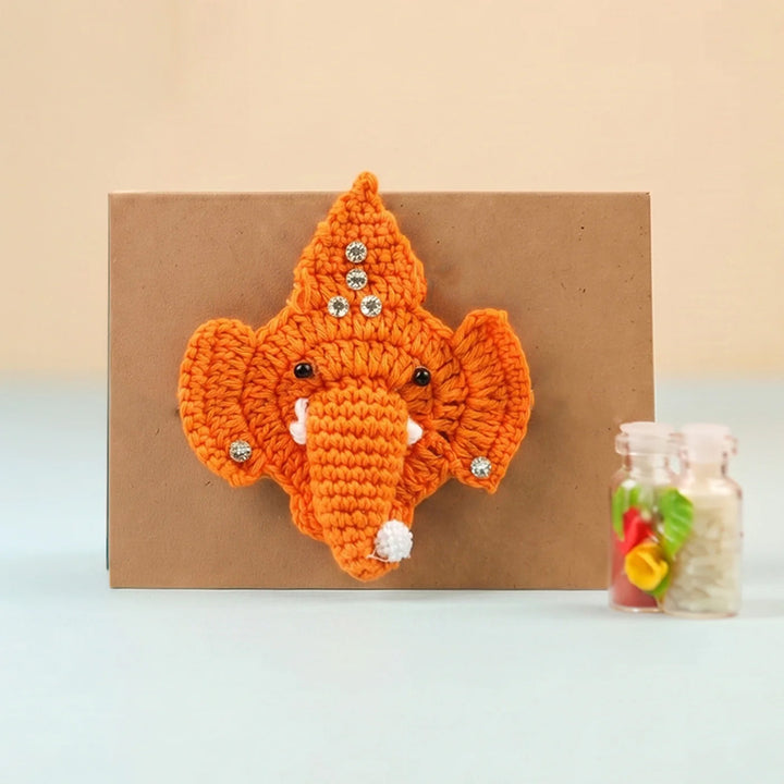 Handmade Crochet Ganpati Bappa Theme Rakhi With Roli Chawal