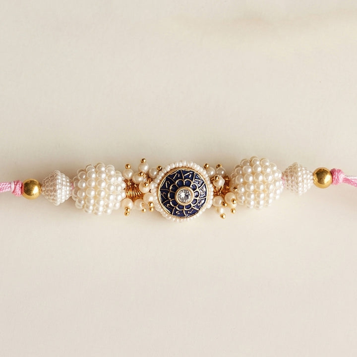 Hand-Knotted Blue Beaded Rakhi With Roli Chawal For Brother