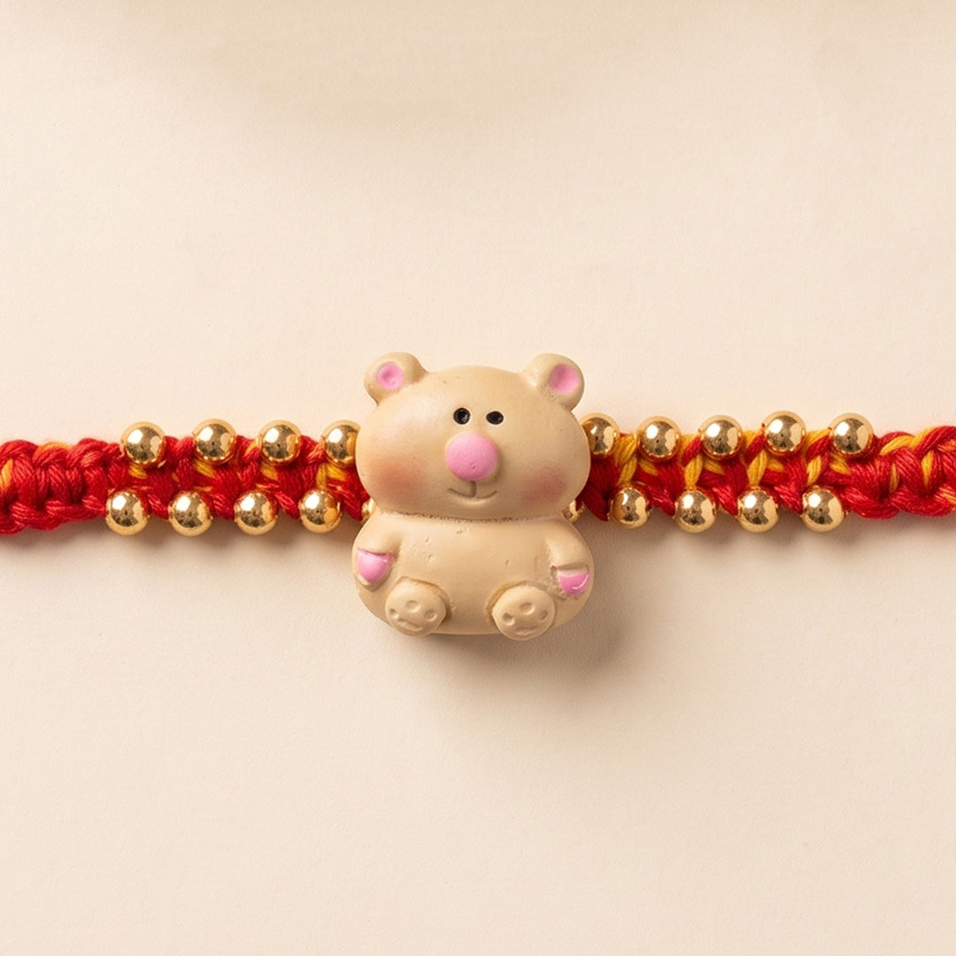 Handmade Teddy Bear Charm Polymer Clay Rakhi With Roli Chawal For Kids