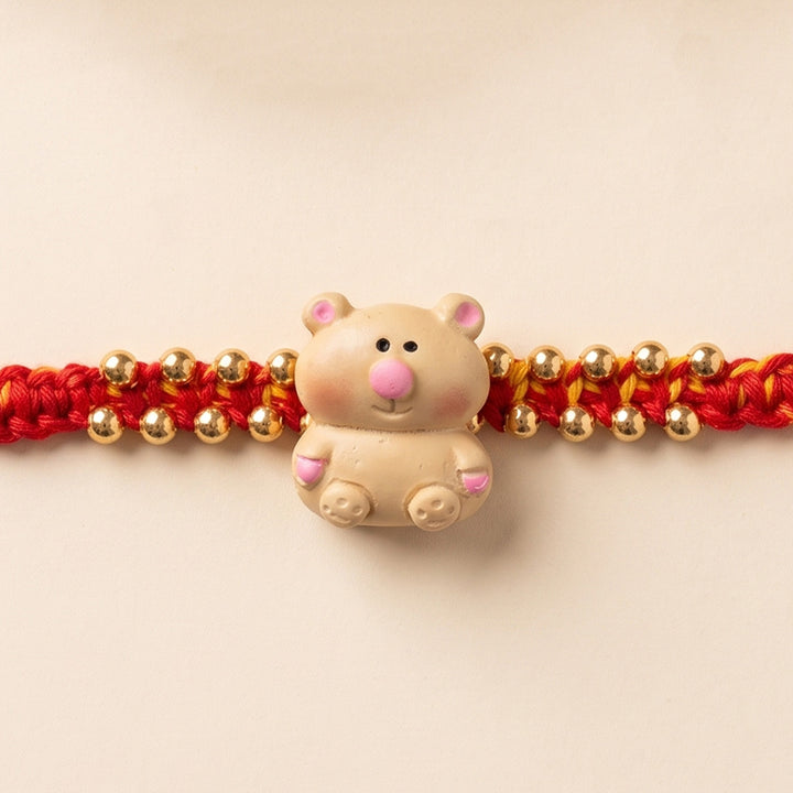 Handmade Teddy Bear Charm Polymer Clay Rakhi With Roli Chawal For Kids