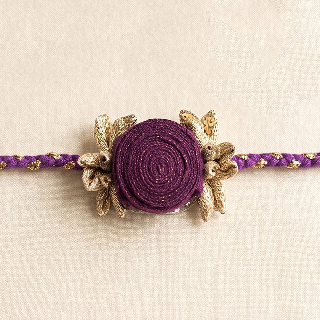 Handmade Rose Bloom Silk Rakhi For Brother With Roli Chawal