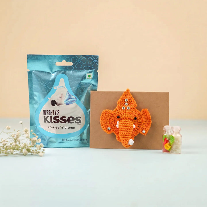 Handmade Crochet Ganpati Bappa Theme Rakhi With Roli Chawal