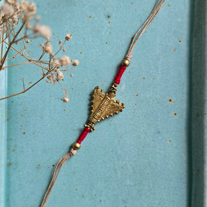 Handcrafted Patwa Work Brass Motif Rakhi With Roli Chawal For Brother