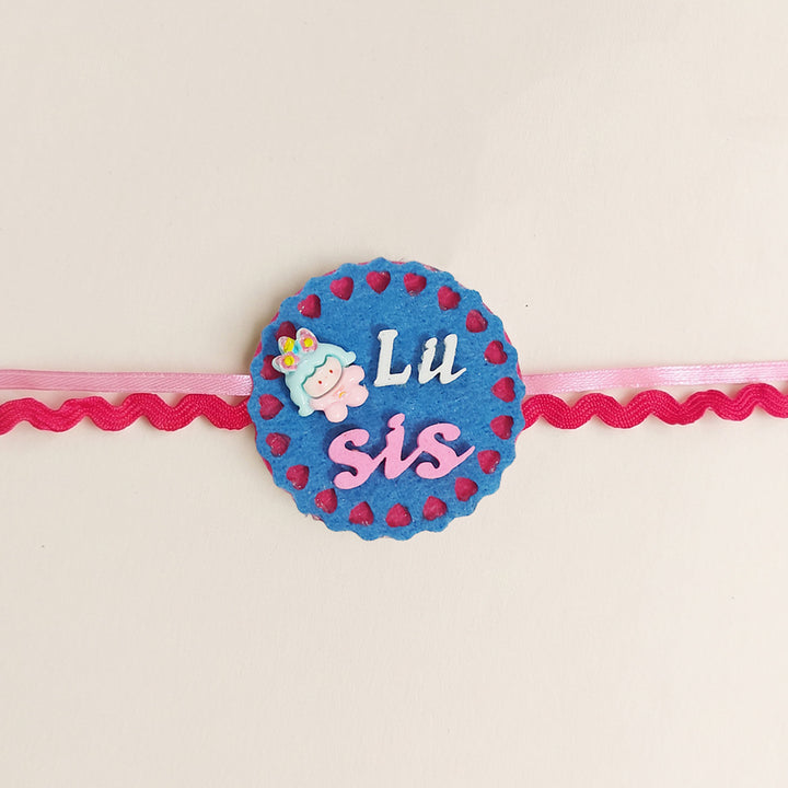 Handmade "Lil Sis" Doll Theme Felt Kids Rakhi With Roli Chawal For Sister