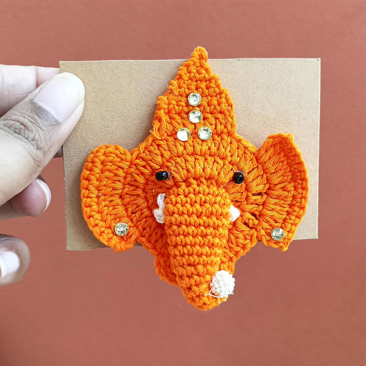 Handmade Crochet Ganpati Bappa Theme Rakhi With Roli Chawal
