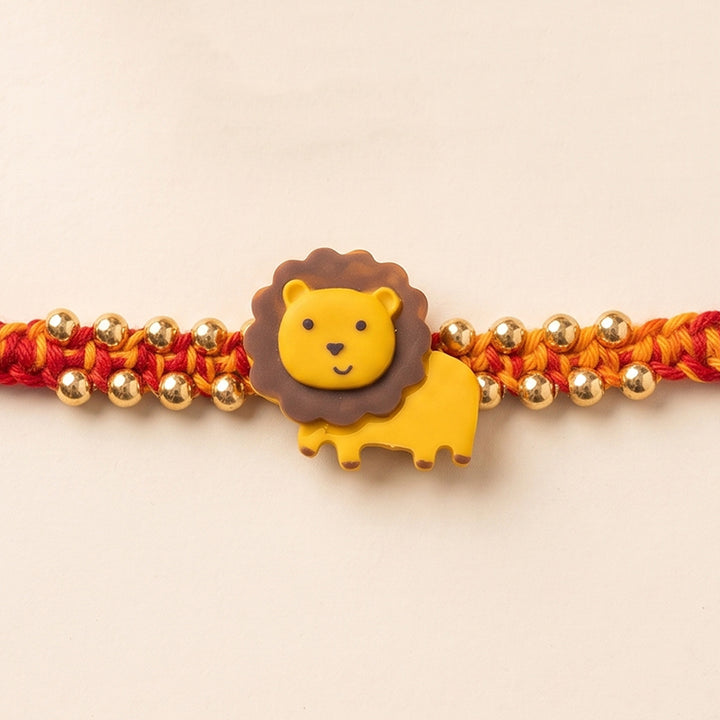 Handmade Lion Charm Polymer Clay Rakhi With Roli Chawal For Kids