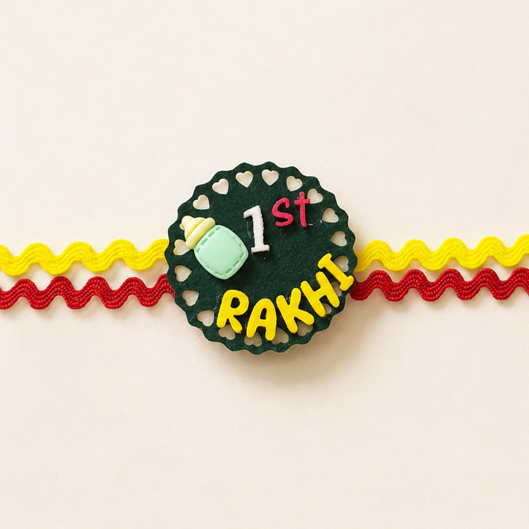 Handmade "1st Rakhi" Milk Bottle Theme Felt Kids Rakhi With Roli Chawal For Baby