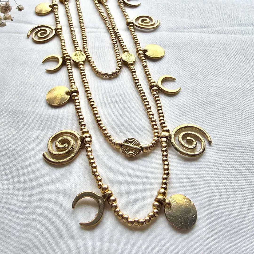 Handmade Layered Statement Charm Brass Necklace