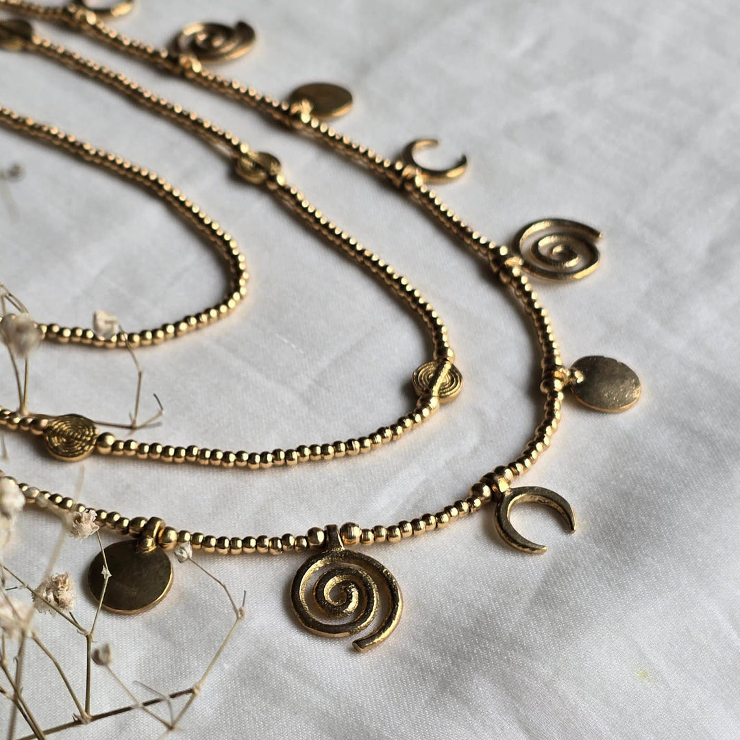 Handmade Layered Statement Charm Brass Necklace