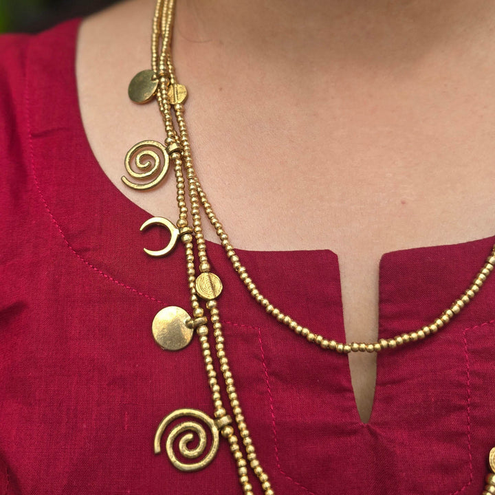 Handmade Layered Statement Charm Brass Necklace