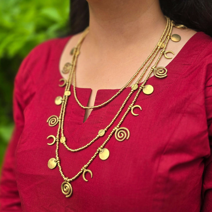Handmade Layered Statement Charm Brass Necklace
