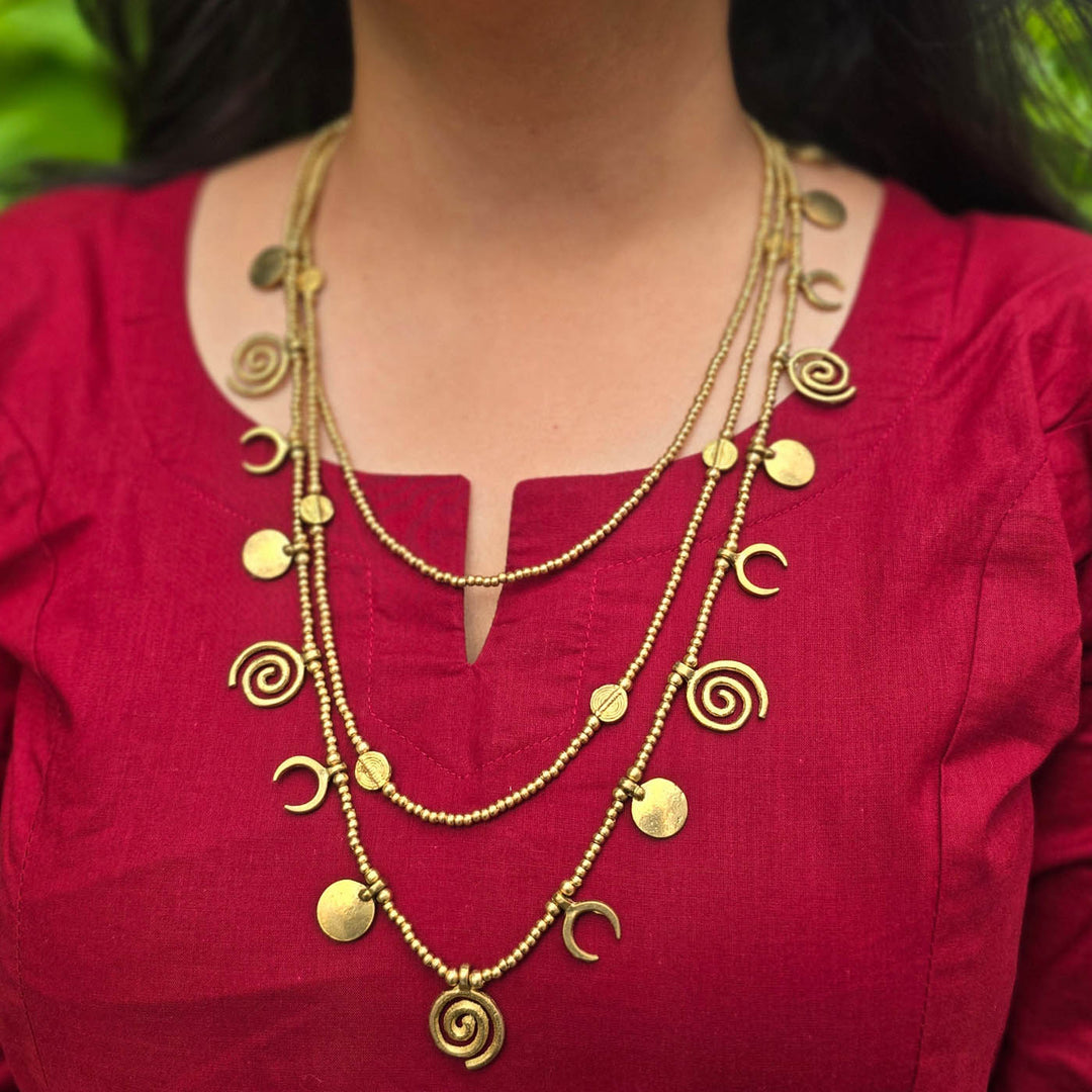 Handmade Layered Statement Charm Brass Necklace