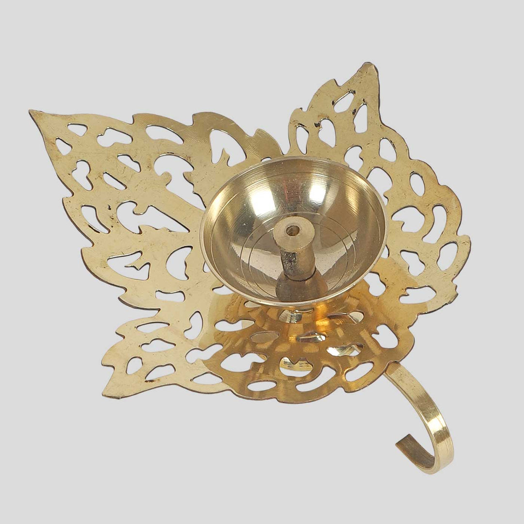 Handmade Leaf Shaped Brass Oil Lamp / Diya
